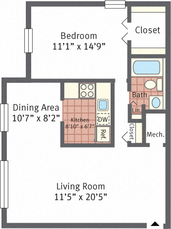Aspen Hill Apartments - One Bedroom Terrace Floor Plan Picture